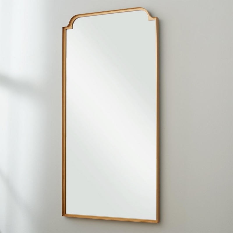 Wall Mirror Arched Gold Metal Clasp Details Thin Frame Transitional