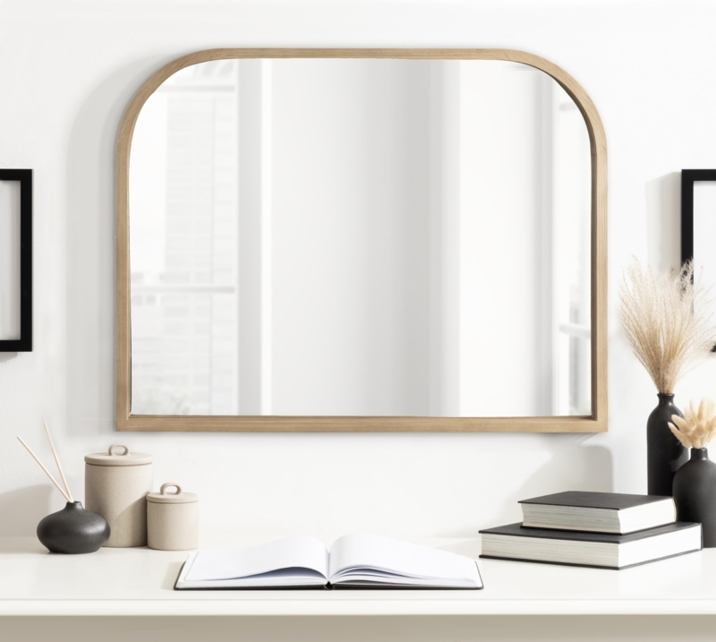 Wall Mirror arched window pane style with geometric grid.