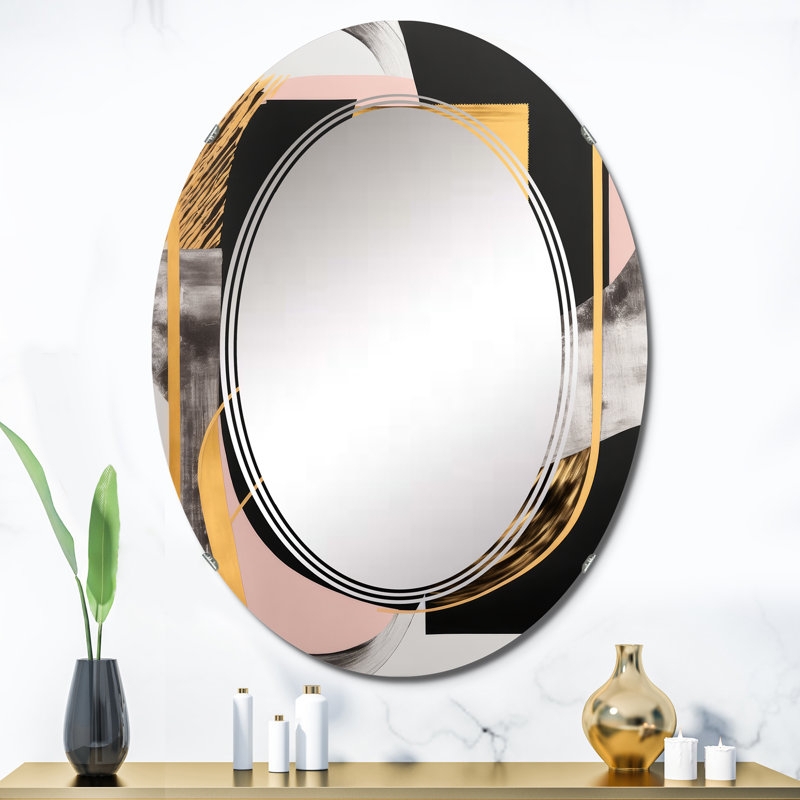 Wall Mirror art deco graphic with pink and gold pattern.