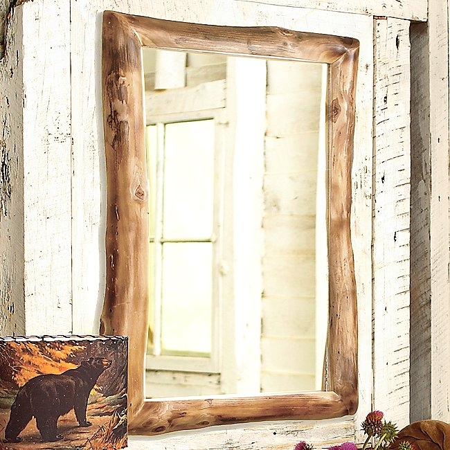 Wall Mirror Aspen Log Construction with Natural Knots and Lapped Corners