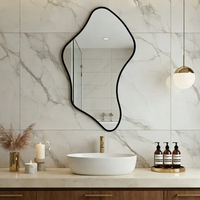 Wall Mirror Asymmetrical Shape Thin Metal Frame Wall Decor