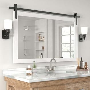 Wall Mirror Barn Door Frame Cross Brace, White Farmhouse Vanity Decor