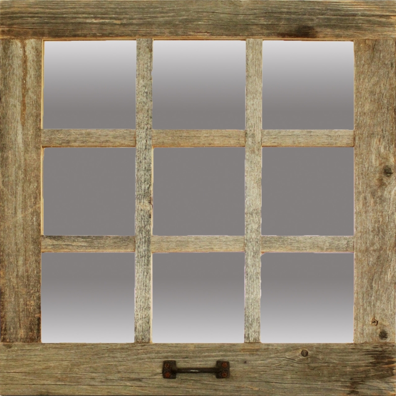 Wall Mirror Barnwood Frame Gray Windowpane Grid Rustic Farmhouse