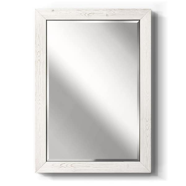 Wall Mirror Beveled Inner Edge, Whitewashed Distressing Rustic Wood