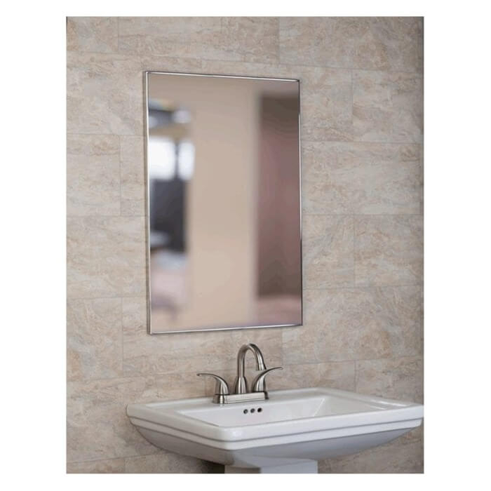 Wall Mirror Beveled Metal Frame, Rounded Safety Corners, Satin