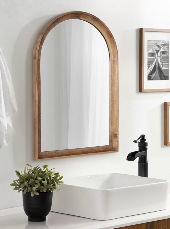 Wall Mirror cathedral style in rustic brown finish.