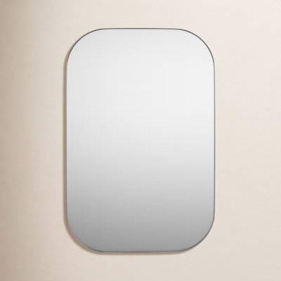 Wall Mirror Circular Flat Glass Thin Metal Frame Airy Style