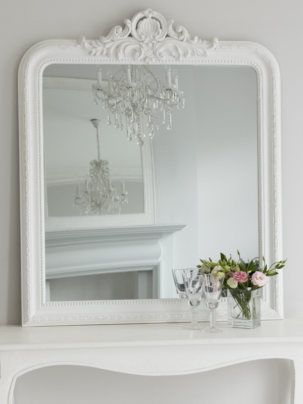 Wall Mirror, Crested Top, Carved Details, French Country Style