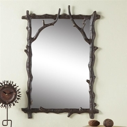 Wall Mirror Dark Bronze Frame with Sculpted Pinecone and Branch Relief
