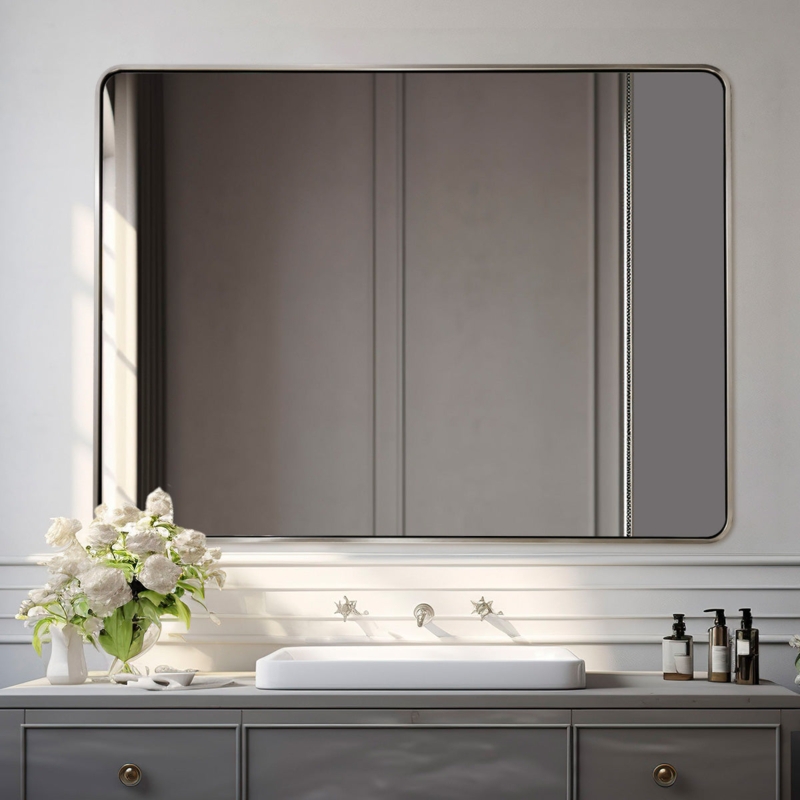 Wall Mirror Deep Set Frame, Brushed Gold Finish Rectangular
