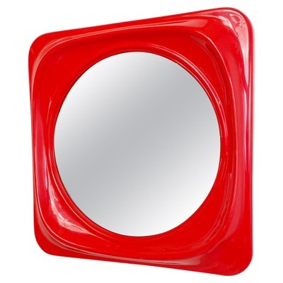 Wall Mirror Deep Squircle Frame Vibrant Red Molded Glossy Retro