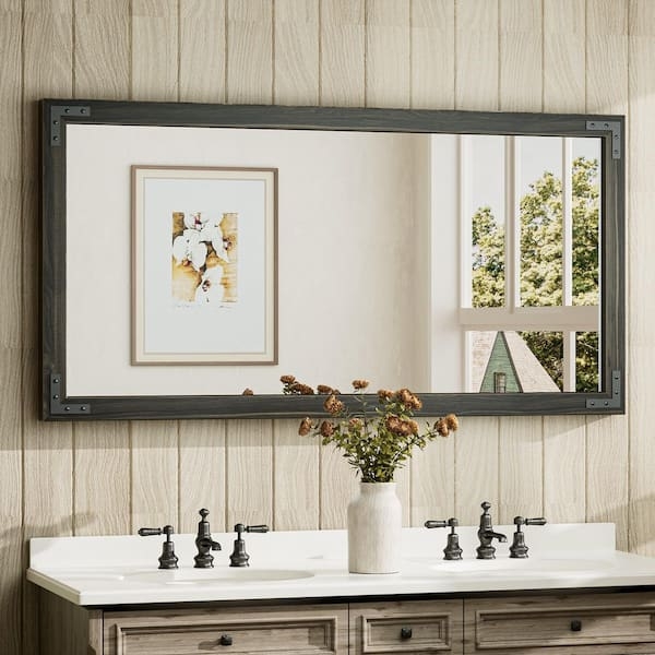 Wall Mirror Distressed Black Wood Frame Oversized Farmhouse