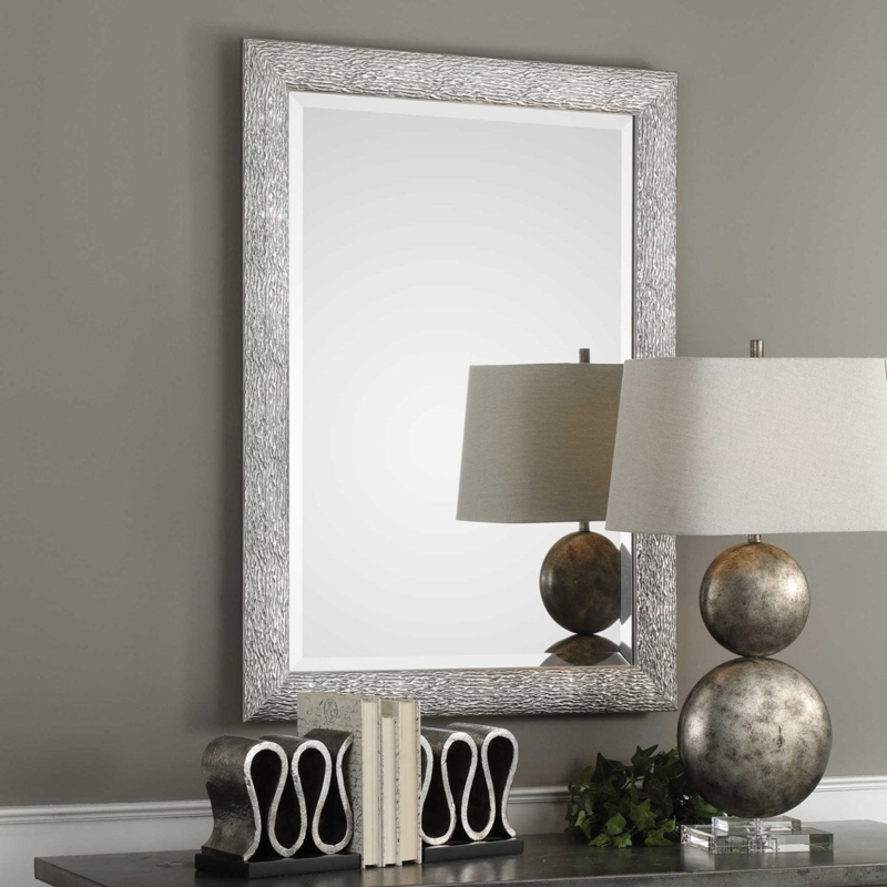 Wall Mirror Distressed Silver Mottled Texture Beveled