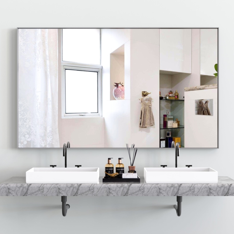 Wall Mirror Double Vanity Scale Ultra Thin Frame Polished