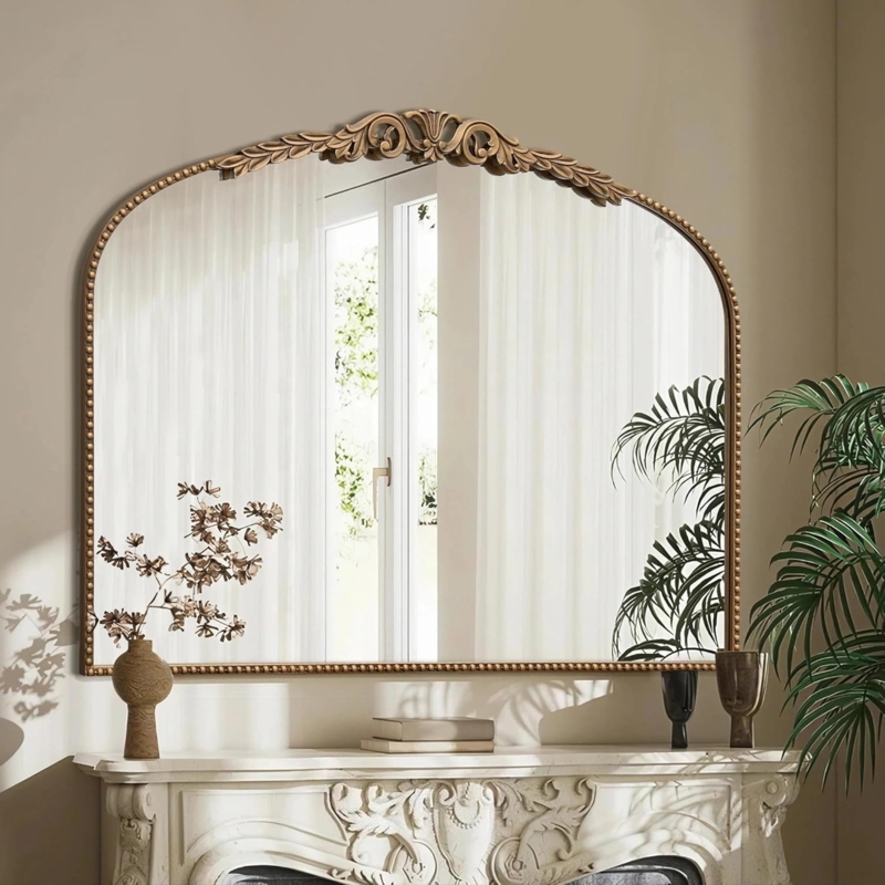 Wall Mirror Elaborate Crest Maximalist French Baroque Mantel Mirror