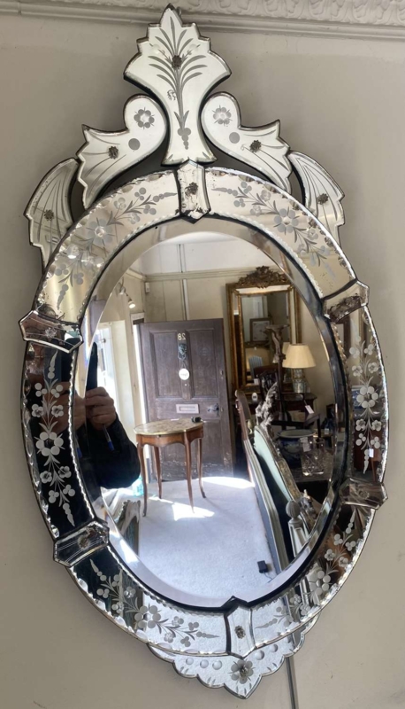 Wall Mirror: Engraved Venetian Design with Layered Glass & Beveling