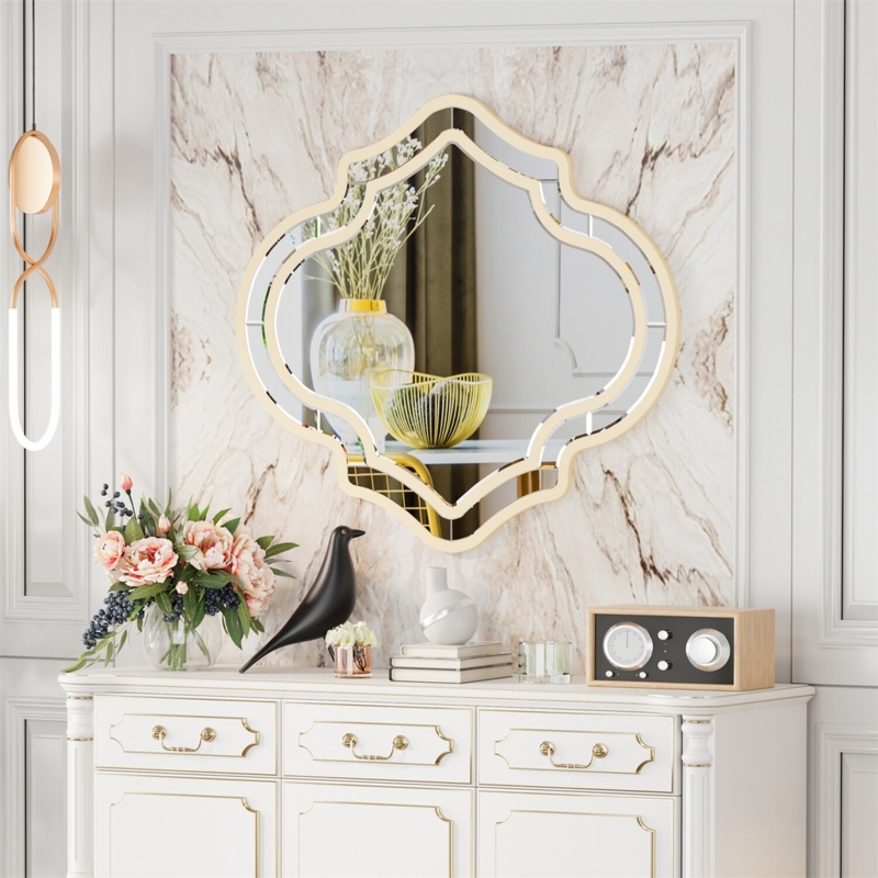 Wall Mirror Etched Glass Border Venetian Style Gold Accents Ornate