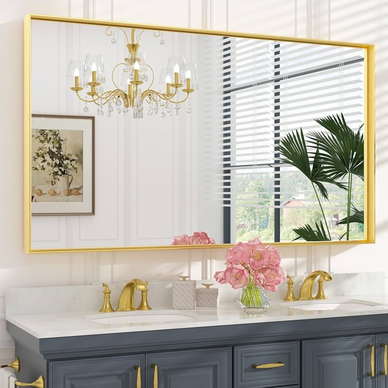 Wall Mirror: Extra Large Horizontal Brushed Metal Vanity