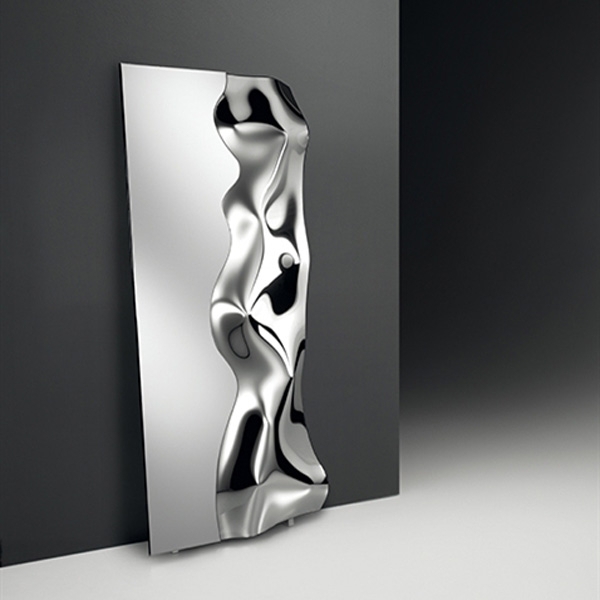 Wall Mirror featuring a Sculptural Curved Glass Frame and Oval Center