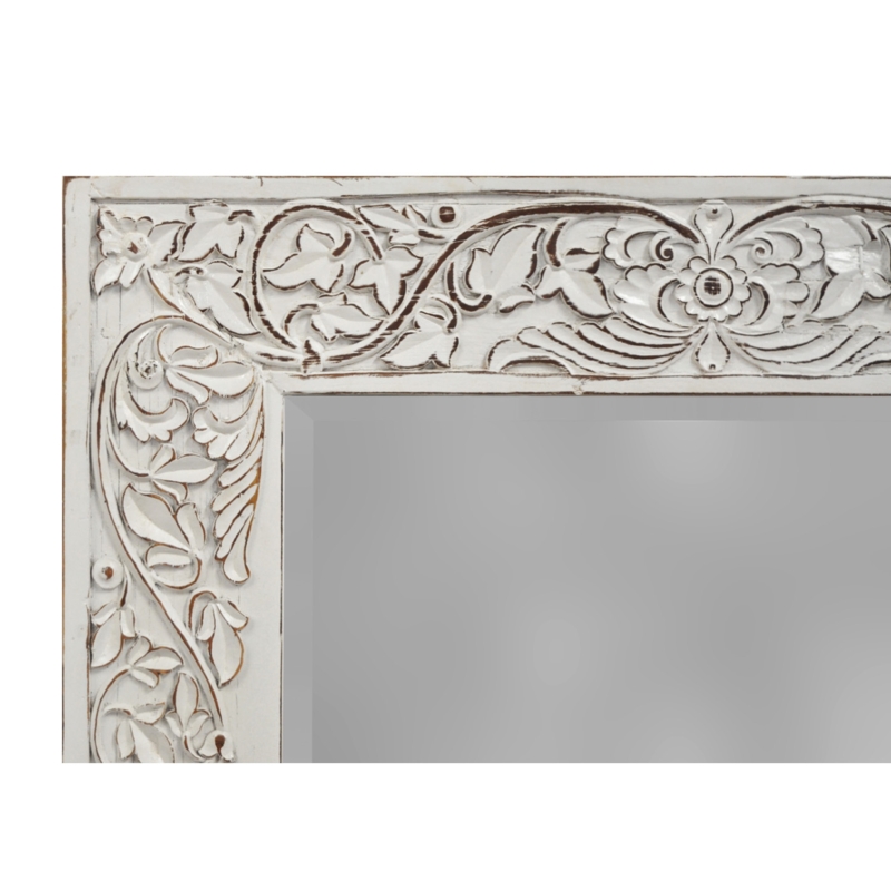 Wall Mirror Foliage Carvings Whitewashed Distress Reclaimed Wood
