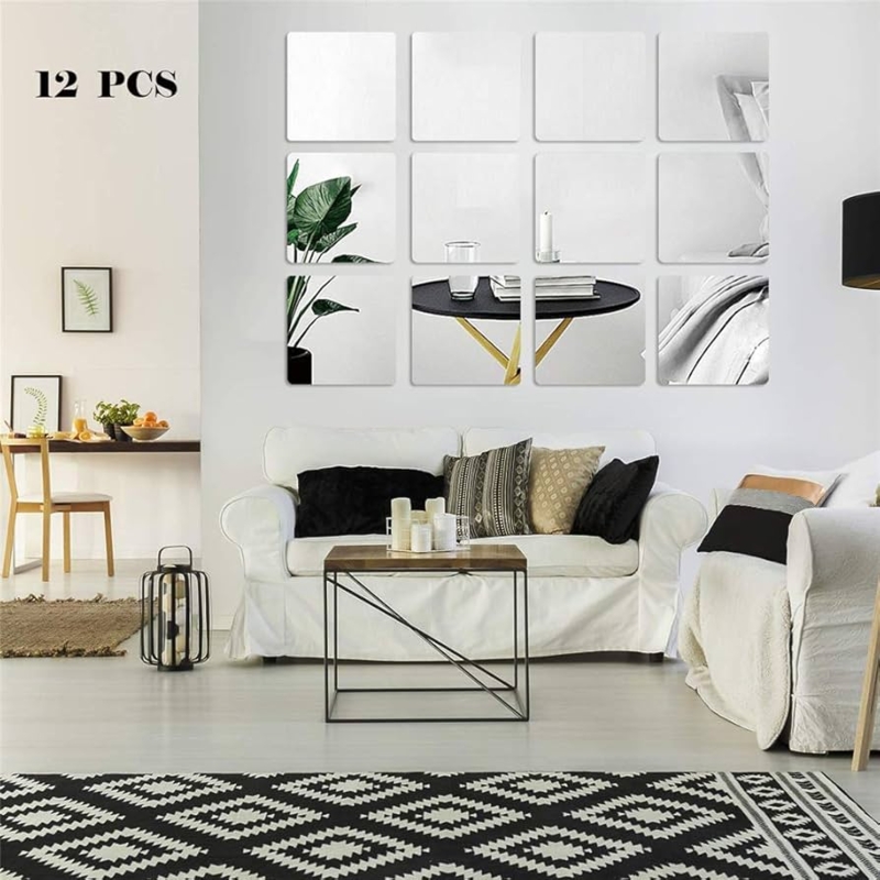 Wall Mirror Frameless Modular Grid Reflective Tiles DIY