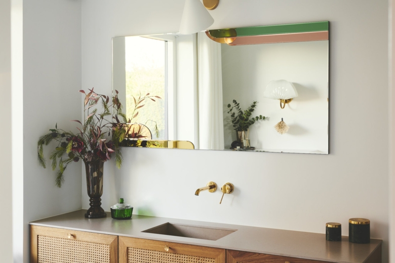 Wall Mirror Geometric Faceted colored glass frame art deco style vibrant.