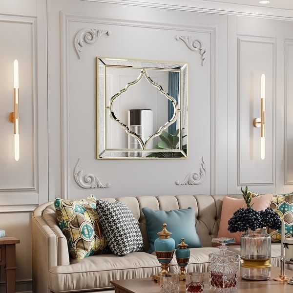 Wall Mirror Geometric Tiled Border Polished Glass Glam