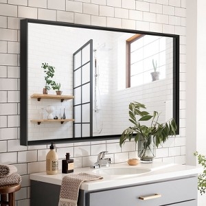Wall Mirror Glossy Black Slim Frame Double Vanity Width