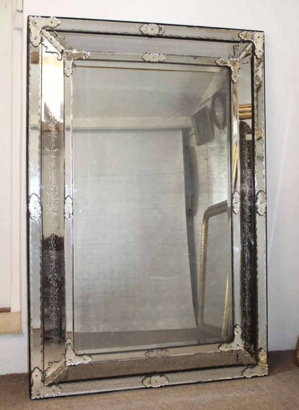 Wall Mirror: Grand Baroque Cushioned Frame with Scrolling Crest