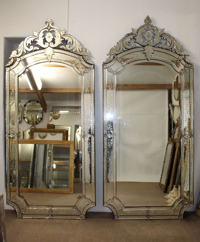 Wall Mirror: Grand Rococo Pair with Oversized Silhouette & Floral Crest