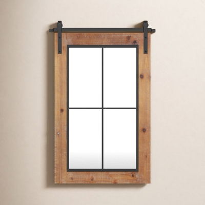 Wall Mirror Horizontal Orientation Light Wood Frame Transitional