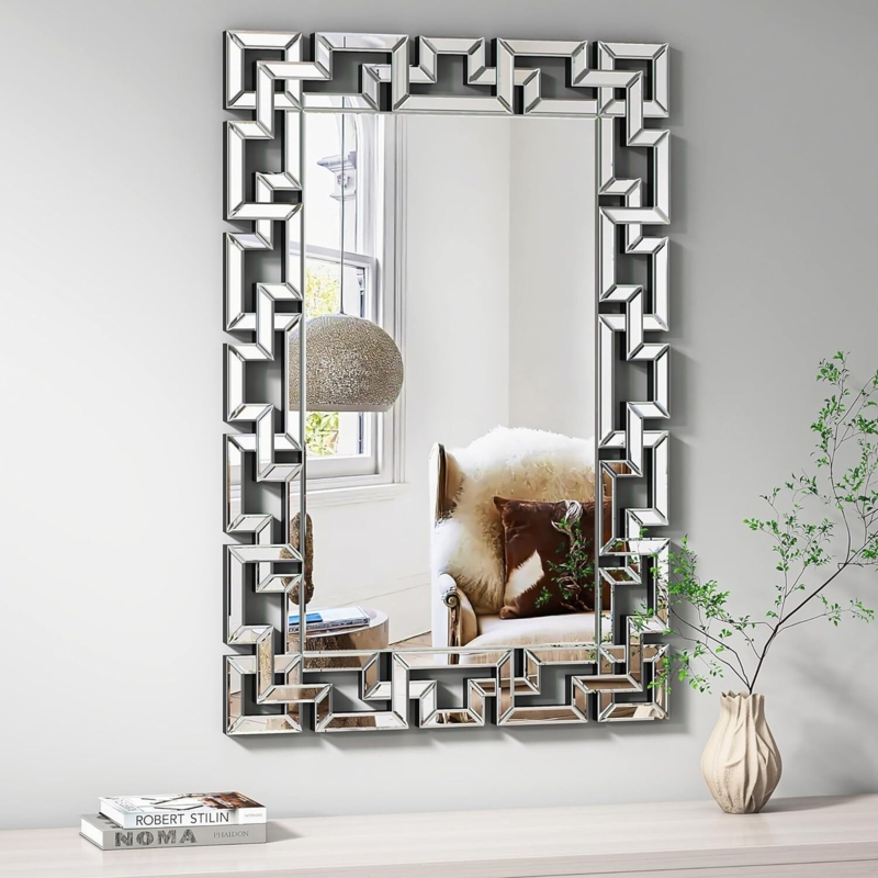Wall Mirror Irregular Asymmetrical Shape Thin Silver Frame Accent