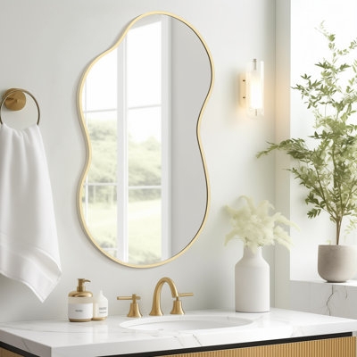 Wall Mirror Irregular Pebble Silhouette Thin Frame Bedroom