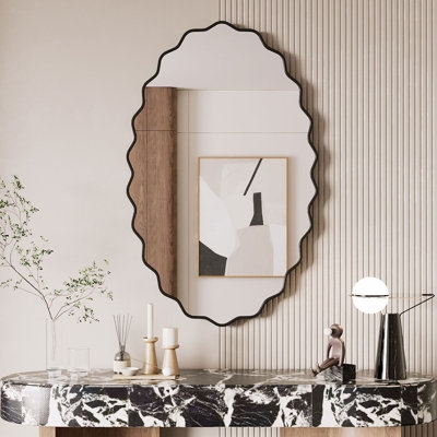 Wall Mirror Irregular Wavy Edge Thin Metal Frame Bathroom