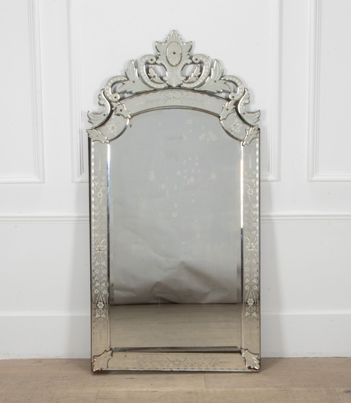 Wall Mirror: Italian Arched Top with Layered Frame & Etched Details