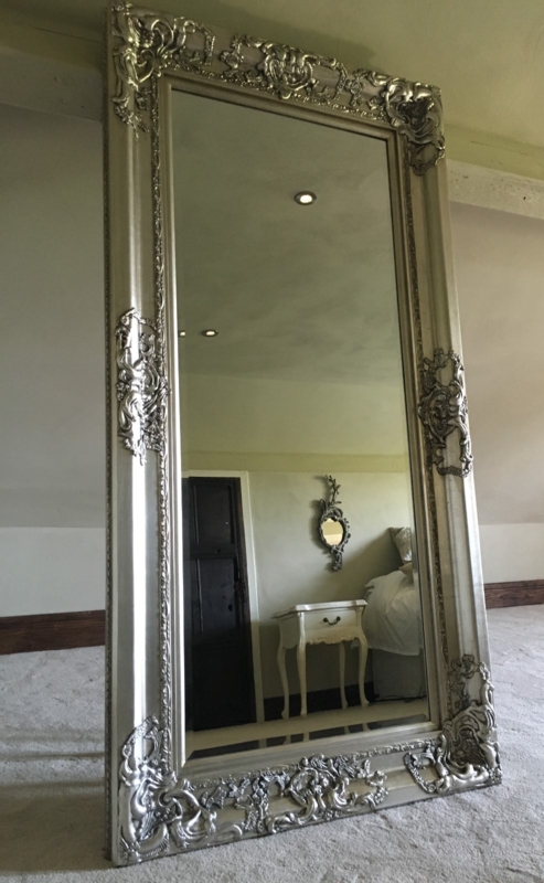Wall Mirror Large French Swept Frame Antique Silver