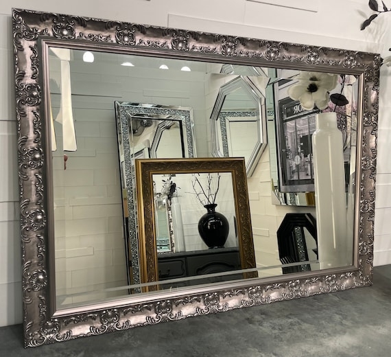 Wall Mirror Large Rococo Ornate Antique Silver Glam