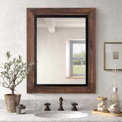 Wall Mirror Large Vertical Plank Construction with Weathered Wood Finish