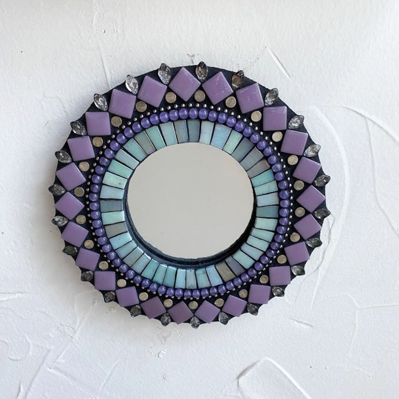 Wall Mirror: Lavender Palette Square, Artisanal Iridescent Shimmer.