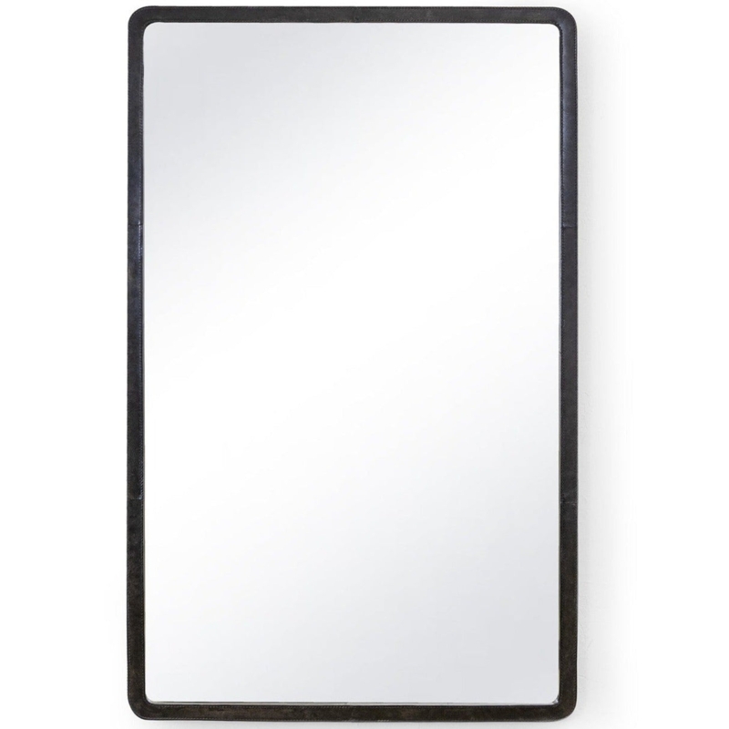 Wall Mirror Leather Like Frame Polished Corner Brackets Industrial
