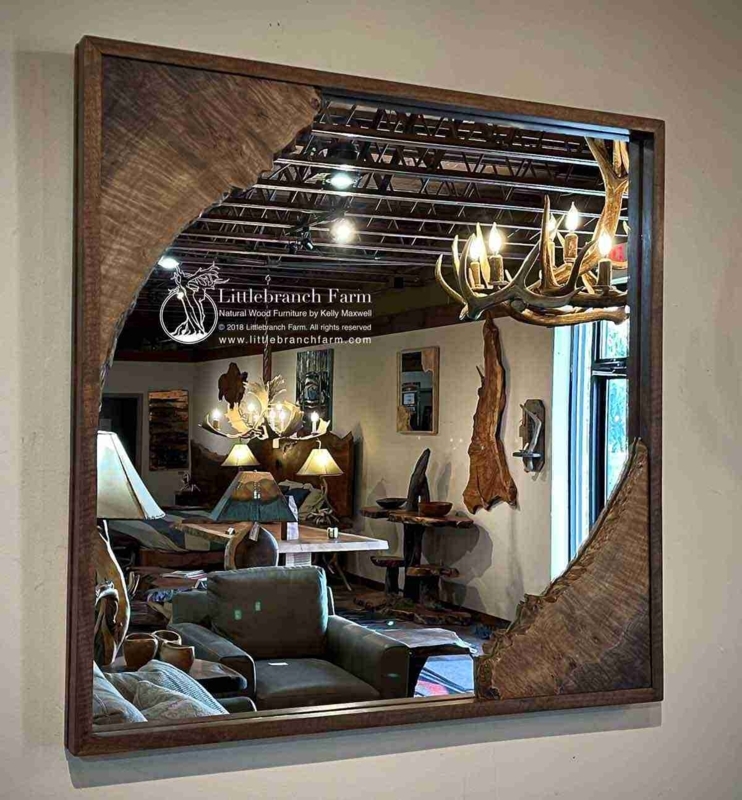 Wall Mirror Live Edge Inserts Figured Grain Walnut Rustic Lodge