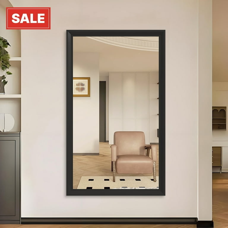 Wall Mirror Matte Aluminum Frame Wood Slat Backdrop