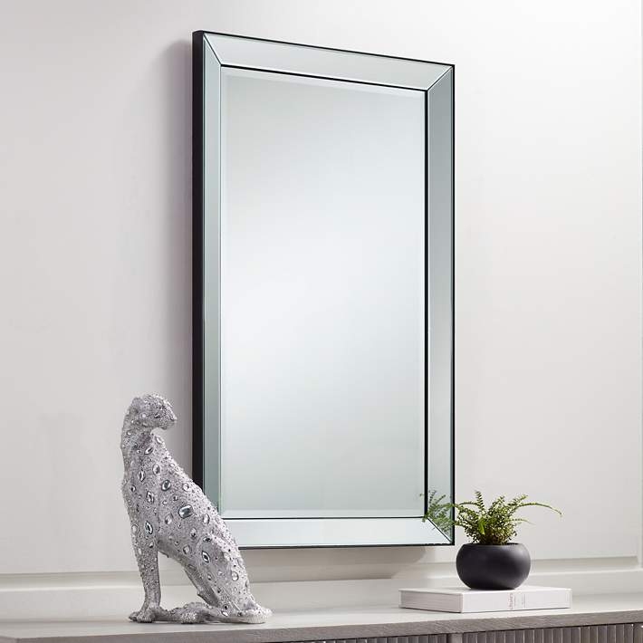 Wall Mirror Matte Black Edging Ultra Thin Frame Vertical Accent