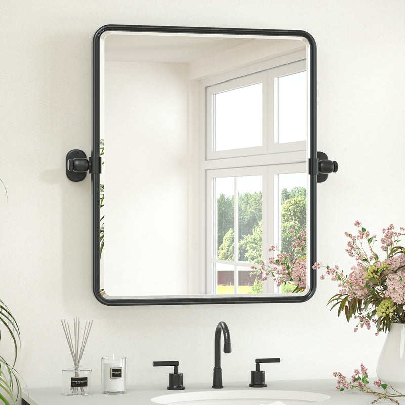 Wall Mirror Matte Black Frame Industrial Chic Pivot Brackets Vanity