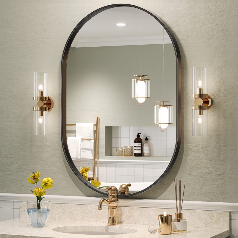 Wall Mirror Matte Black Slim Frame for Bathroom Vanity