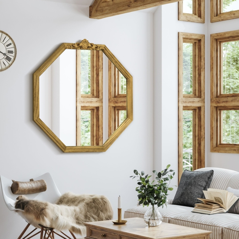 Wall Mirror Medium Brown Wood Grain Matte Finish Decor