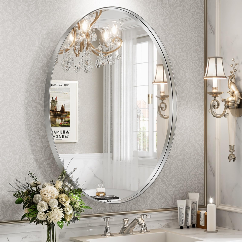 Wall Mirror Modern Oval Thin Frame Bathroom Decor