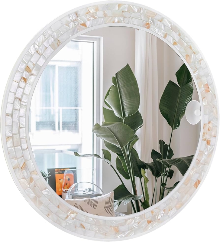 Wall Mirror: Mother of Pearl Inlay, Iridescent Shell Frame Mirror.