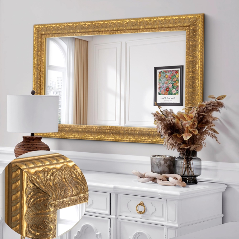 Wall Mirror: Ornate Antique Gold Symmetrical Leaf Motif