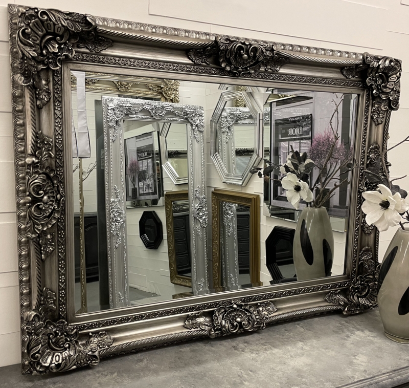 Wall Mirror Ornate Baroque Antique Silver Floor Decor